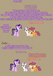 Size: 504x710 | Tagged: safe, artist:verve, apple bloom, scootaloo, starlight glimmer, sweetie belle, earth pony, pegasus, pony, unicorn, comic, crying, dialogue, guidance counselor, pixel art