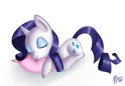 Size: 3521x2425 | Tagged: safe, artist:mikidono, rarity, pony, unicorn, pillow, simple background, sleeping, solo