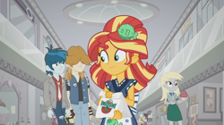 Size: 1920x1079 | Tagged: safe, screencap, bright idea, derpy hooves, starlight, sunset shimmer, sweet leaf, thunderbass, valhallen, velvet sky, eqg summertime shorts, equestria girls, good vibes, canterlot mall, sunset sushi