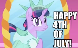 Size: 872x540 | Tagged: safe, derpibooru import, edit, edited screencap, screencap, twilight sparkle, friendship is magic, 4th of july, american independence day, image macro, independence day, solo, statue of liberty, too green