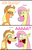 Size: 450x710 | Tagged: safe, artist:hellarmy, applejack, fluttershy, earth pony, pegasus, pony, comic, goofy, mickey mouse, nightmare fuel, scared, shocked, silly, silly pony, tongue out, wat, who's a silly pony, why