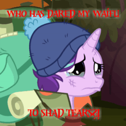 Size: 472x470 | Tagged: safe, edit, edited screencap, screencap, starlight glimmer, pony, unicorn, the mean 6, adorable distress, animated, cropped, crying, cute, engrish, female, gif, glimmerbetes, loop, mare, misspelling, sad, sadlight glimmer, sadorable, teary eyes, text, text edit, waifu, wavy mouth