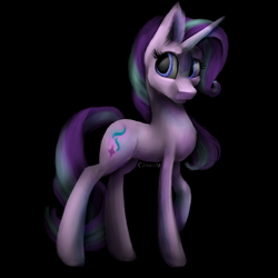 Size: 4000x4000 | Tagged: safe, alternate version, artist:elicorngamer, starlight glimmer, pony, unicorn, black background, cutie mark, female, looking back, mare, raised hoof, simple background, solo