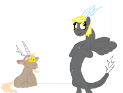 Size: 576x432 | Tagged: safe, artist:oppo, derpy hooves, discord, background pony, derpcord, doodle or die, species swap