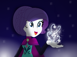 Size: 592x438 | Tagged: safe, artist:kasi-ona, rarity, equestria girls, crossover, elsa, frozen (movie), humanized, let it go, magic, queen elsarity