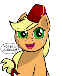 Size: 500x600 | Tagged: safe, applejack, earth pony, pony, fez, hat, simple background, solo