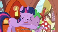 Size: 640x355 | Tagged: safe, derpibooru import, screencap, spike, twilight sparkle, dragon, youtube caption