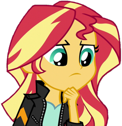Size: 631x652 | Tagged: safe, artist:fella, sunset shimmer, equestria girls, friendship games, clothes, jacket, leather jacket, pondering, simple background, solo, transparent background