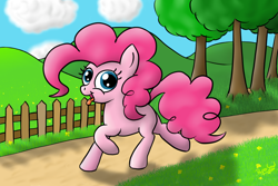 Size: 1024x683 | Tagged: safe, artist:filpapersoul, pinkie pie, earth pony, pony, female, mare, pink coat, pink mane, solo, tongue out