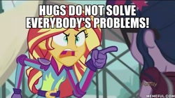 Size: 600x337 | Tagged: safe, edit, edited screencap, screencap, sci-twi, sunset shimmer, twilight sparkle, equestria girls, friendship games, angry, blatant lies, exploitable meme, image macro, meme, sunset yells at twilight, truth