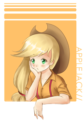 Size: 596x854 | Tagged: safe, artist:chiwowa, applejack, human, humanized, pixiv, solo