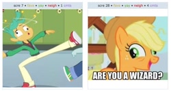 Size: 898x476 | Tagged: safe, applejack, snails, snips, equestria girls, exploitable meme, juxtaposition, juxtaposition win, meme