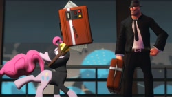 Size: 1366x768 | Tagged: safe, artist:fezwearingdoctor, pinkie pie, earth pony, pony, 3d, balancing, briefcase, gmod, intel, pinkie spy, ponies balancing stuff on their nose, soldier, team fortress 2