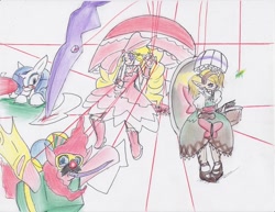 Size: 1650x1275 | Tagged: safe, artist:streled, pinkie pie, rarity, earth pony, pony, unicorn, agitha, crossover, kill la kill, nui harime, the legend of zelda, traditional art