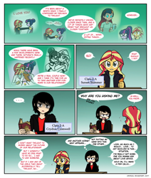Size: 876x1032 | Tagged: safe, artist:crydius, sci-twi, sunset shimmer, twilight sparkle, oc, oc:crydius, oc:gamma, comic:love advice, equestria girls, comic, cute, female, flashback, gravity falls, journal #2, lesbian, looking at each other, looking at you, magical lesbian spawn, offspring, parent:sci-twi, parent:sunset shimmer, parent:twilight sparkle, parents:scitwishimmer, parents:sunsetsparkle, scientific lesbian spawn, scitwishimmer, shimmerbetes, shipping, sunsetsparkle