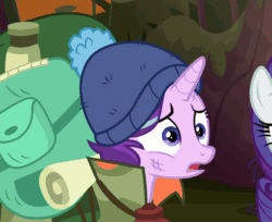 Size: 634x518 | Tagged: safe, screencap, starlight glimmer, pony, unicorn, the mean 6, alternate hairstyle, animated, backpack, bag, camping outfit, clothes, cropped, crying, cute, dilated pupils, dirty, eye shimmer, female, floppy ears, frown, gasp, glimmerbetes, hat, lamp, lantern, mare, messy mane, parka, pouting, sad, sadlight glimmer, sadorable, solo focus, teary eyes, tuque, undressing, upset, wavy mouth, wide eyes