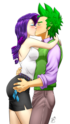 Size: 1200x2111 | Tagged: safe, artist:pia-sama, rarity, spike, human, butt touch, eyes closed, female, hand on butt, humanized, kissing, male, nail polish, older, older spike, shipping, sparity, straight