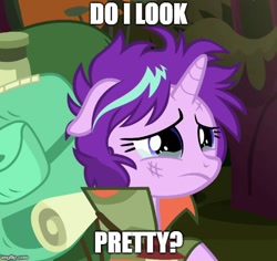 Size: 530x500 | Tagged: safe, edit, edited screencap, screencap, starlight glimmer, pony, unicorn, the mean 6, bronybait, cropped, crying, cute, dialogue, dirty, female, floppy ears, glimmerbetes, image macro, mare, meme, messy mane, sad, sadlight glimmer, sadorable, solo