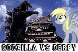 Size: 800x540 | Tagged: safe, derpy hooves, kaiju, pegasus, pony, do princesses dream of magic sheep, crossover, derpysaur, female, godzilla, godzilla (series), mare, meme, movie