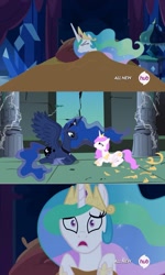 Size: 853x1425 | Tagged: safe, princess celestia, princess luna, alicorn, pony, celestia's nightmare, cewestia, cute, exploitable meme, filly, meme, role reversal