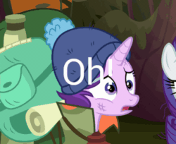 Size: 564x460 | Tagged: safe, edit, edited screencap, screencap, rarity, starlight glimmer, pony, unicorn, the mean 6, animated, beanie, cap, cropped, crying, cute, dialogue, female, gif, glimmerbetes, hat, mare, sad, sadlight glimmer, solo focus, sudden realization, teary eyes, terrible, text, throwing