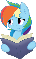 Size: 3494x5673 | Tagged: safe, artist:ambris, artist:kopcap94, derpibooru import, rainbow dash, pegasus, pony, .svg available, book, bust, female, high res, mare, simple background, solo, transparent background, vector, wingless