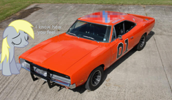 Size: 688x399 | Tagged: safe, derpy hooves, pegasus, pony, censorship, confederate, confederate flag, conspiracy theory, drama bait, dukes of hazzard, female, general lee, mare, pixelated, political correctness