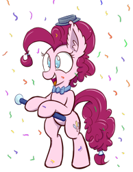 Size: 700x900 | Tagged: safe, artist:heir-of-rick, pinkie pie, earth pony, pony, bowtie, cane, hat, pi day, solo