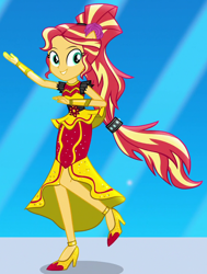 Size: 730x967 | Tagged: safe, screencap, sunset shimmer, dance magic, equestria girls, spoiler:eqg specials, bracelet, bracer, clothes, dress, female, flamenco, high heels, jewelry, music video, solo