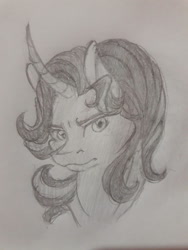 Size: 1024x1365 | Tagged: safe, artist:lisianthus, starlight glimmer, pony, unicorn, bust, monochrome, portrait, solo, traditional art