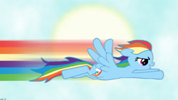 Size: 1280x720 | Tagged: safe, artist:startledflowerpony, derpibooru import, rainbow dash, pegasus, pony, cloud, determined, female, flying, mare, rainbow, show accurate