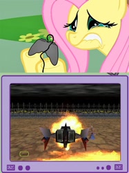 Size: 562x752 | Tagged: safe, fluttershy, pegasus, pony, bad, exploitable meme, explosion, gamer meme, meme, nasty, obligatory pony, sad, ship, slamscape, tv meme