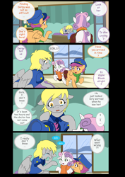 Size: 1600x2262 | Tagged: safe, artist:jeremy3, derpy hooves, scootaloo, sweetie belle, pegasus, pony, comic:quest for apple bloom, clothes, comic, crying, feels, female, hospital, i just don't know what went wrong, mare, scarf