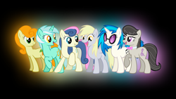 Size: 1920x1080 | Tagged: safe, artist:indigo114, artist:wh1488, bon bon, carrot top, derpy hooves, dj pon-3, golden harvest, lyra heartstrings, octavia melody, sweetie drops, vinyl scratch, earth pony, pegasus, pony, unicorn, background six, female, mare, wallpaper