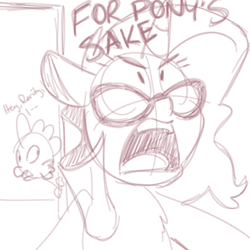 Size: 700x700 | Tagged: safe, artist:goat train, rarity, spike, dragon, pony, unicorn, angry, frustrated, glasses, monochrome, open mouth, sketch, spike drama, yelling