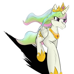 Size: 2000x2000 | Tagged: safe, artist:hbdhow, princess celestia, alicorn, pony, frown, running, simple background, solo