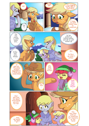 Size: 1600x2262 | Tagged: safe, artist:jeremy3, apple bloom, applejack, derpy hooves, dinky hooves, earth pony, pegasus, pony, comic:quest for apple bloom, clothes, comic, earmuffs, female, mare, scarf, snow, winter