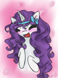 Size: 723x960 | Tagged: safe, artist:elisdoominika, rarity, pony, unicorn, alternate hairstyle, blushing, happy, solo