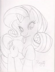 Size: 2490x3241 | Tagged: safe, artist:redfirestar, rarity, pony, unicorn, monochrome, solo, traditional art