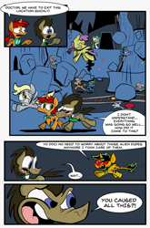 Size: 1265x1920 | Tagged: safe, artist:joeywaggoner, derpy hooves, doctor whooves, oc, oc:sparky sue, oc:tick tock, pony, male, stallion, time out with doctor whooves, tumblr comic