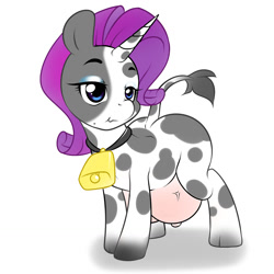 Size: 1280x1280 | Tagged: safe, artist:kloudmutt, rarity, cow, cloven hooves, cowbell, cowified, raricow, solo, species swap, udder, vein