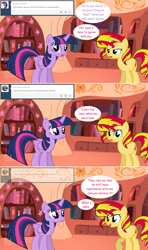 Size: 1280x2168 | Tagged: safe, artist:hakunohamikage, sunset shimmer, twilight sparkle, twilight sparkle (alicorn), alicorn, pony, unicorn, ask, ask-princesssparkle, female, golden oaks library, mare, tumblr