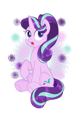 Size: 934x1428 | Tagged: safe, artist:chautung, starlight glimmer, pony, unicorn, cute, female, glimmerbetes, mare, open mouth, simple background, sitting, solo, underhoof, white background