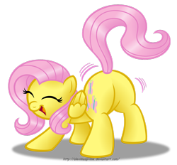 Size: 1280x1190 | Tagged: safe, artist:aleximusprime, fluttershy, pegasus, pony, butt shake, flutterbutt, happy, plot, raised tail, simple background, smiling, solo, transparent background, wiggle