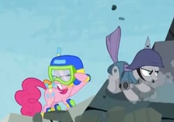 Size: 563x397 | Tagged: safe, screencap, maud pie, pinkie pie, earth pony, pony, maud pie (episode), cutie mark, equestria's best big sister, pickelhaube