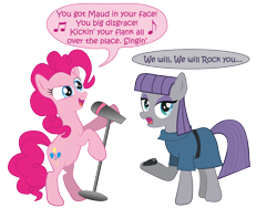 Size: 1600x1200 | Tagged: safe, artist:raggyrabbit94, maud pie, pinkie pie, earth pony, pony, maud pie (episode), microphone, queen (band), singing, we will rock you