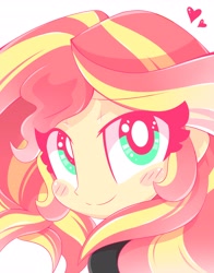 Size: 3218x4096 | Tagged: safe, artist:hungrysohma, sunset shimmer, equestria girls, absurd resolution, bedroom eyes, blushing, bust, clothes, cute, female, heart, looking at you, portrait, shimmerbetes, simple background, smiling, solo, white background