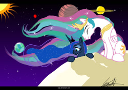 Size: 1024x724 | Tagged: safe, artist:eztp, princess celestia, princess luna, alicorn, pony, moon, space, sun