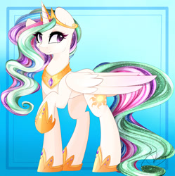 Size: 2000x2010 | Tagged: safe, artist:cinnamonh3artz, princess celestia, alicorn, pony, princess, raised hoof, solo