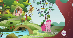 Size: 1438x762 | Tagged: safe, screencap, angel bunny, fluttershy, pinkie pie, earth pony, pegasus, pony, maud pie (episode), hub logo, meme, youtube caption